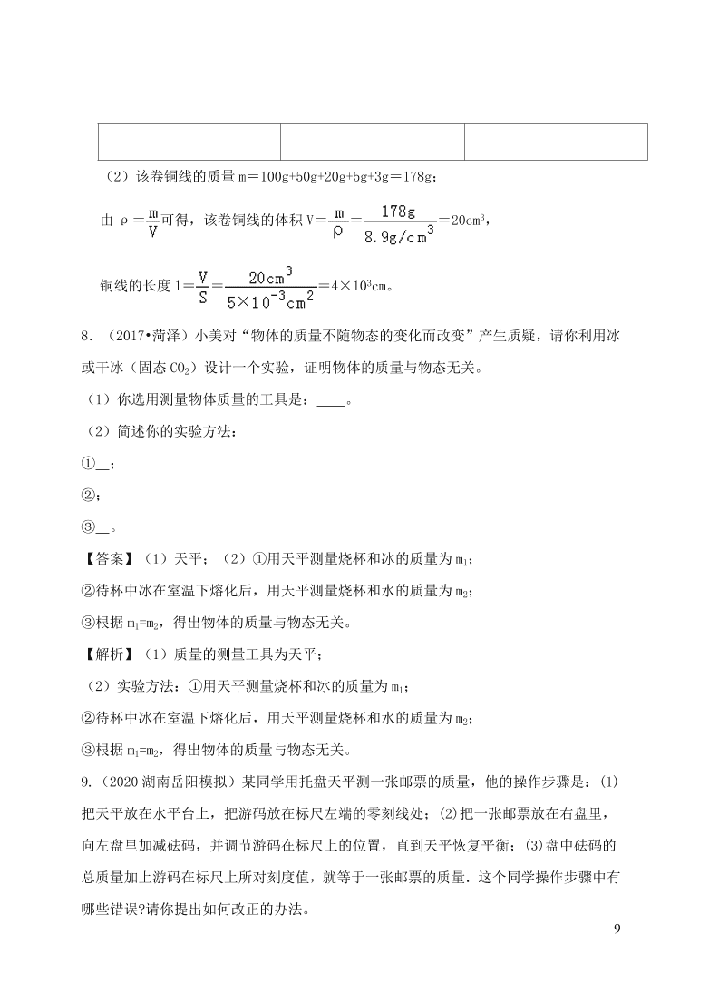 2020-2021八年级物理上册6.1质量精品练习（附解析新人教版）