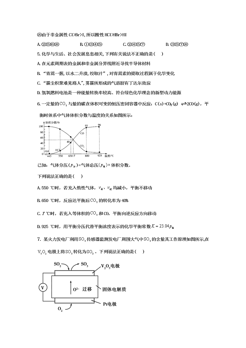 2021届湖南省娄底市双峰县双峰一中高二上化学9月入学考试题（无答案）