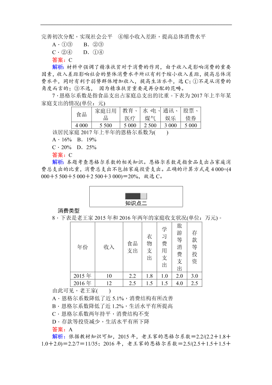 人教版高一政治上册必修1《3.1消费及其类型》同步练习及答案