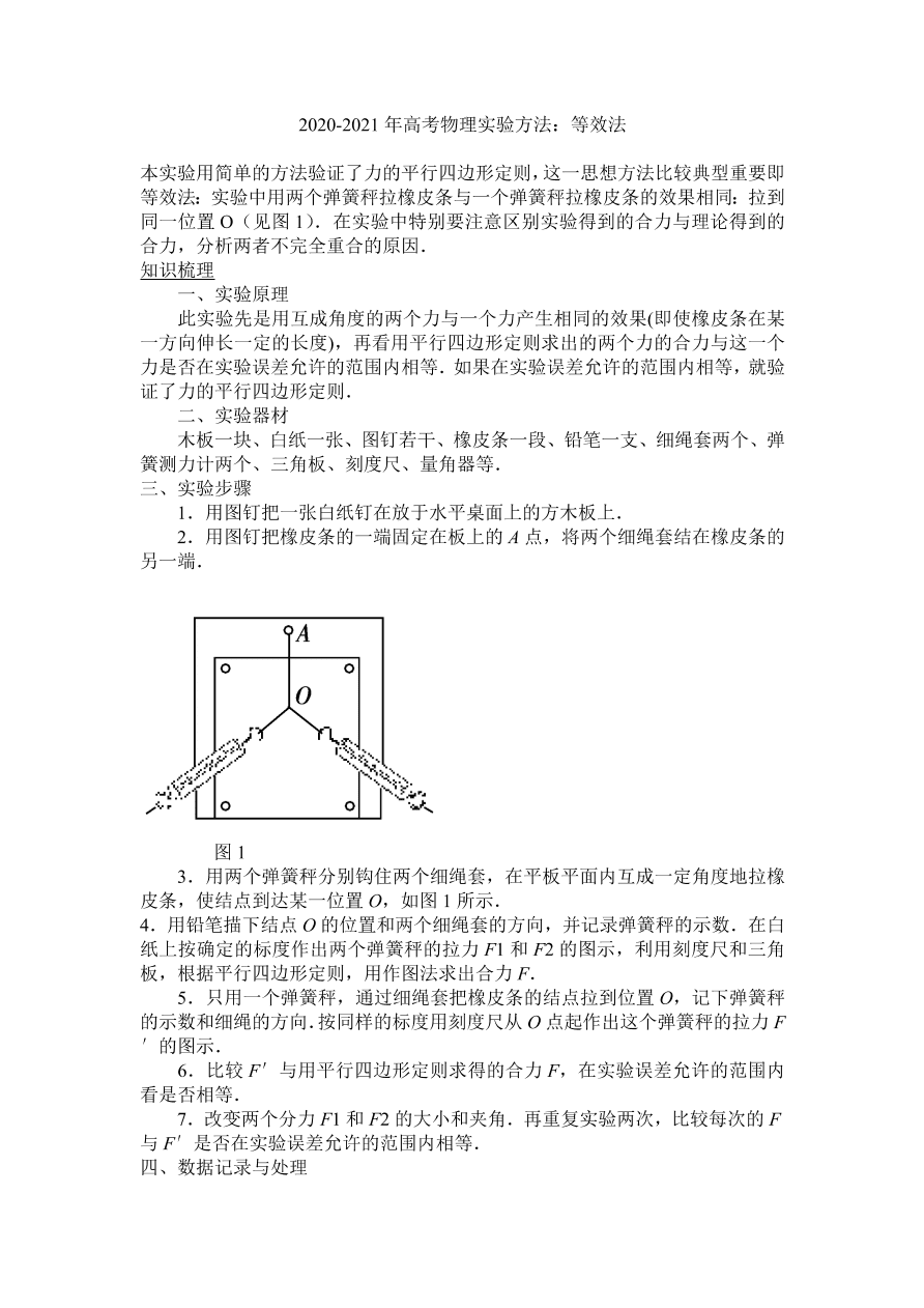 2020-2021年高考物理实验方法：等效法