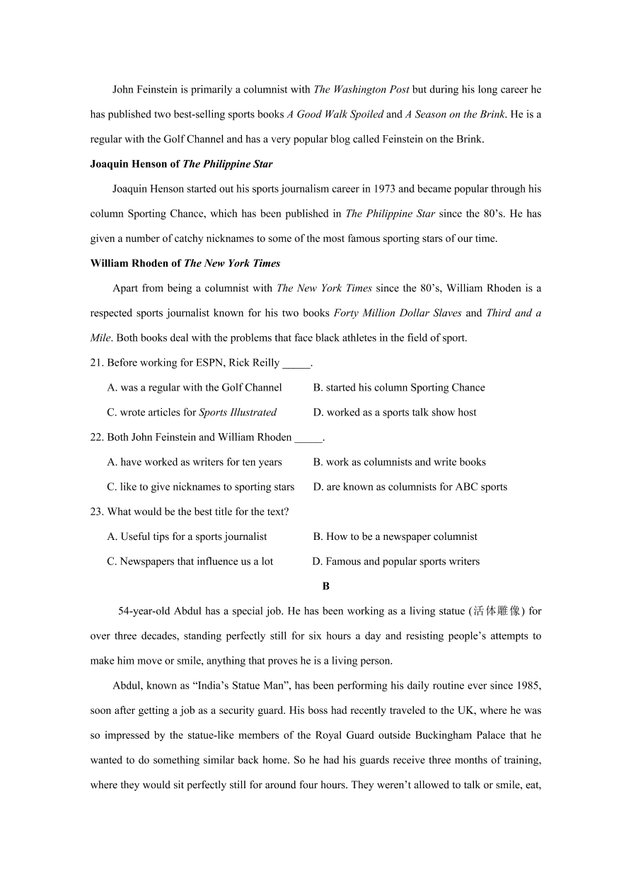 江西省南昌市第二中学2020-2021高二英语上学期期中试题（Word版附答案）