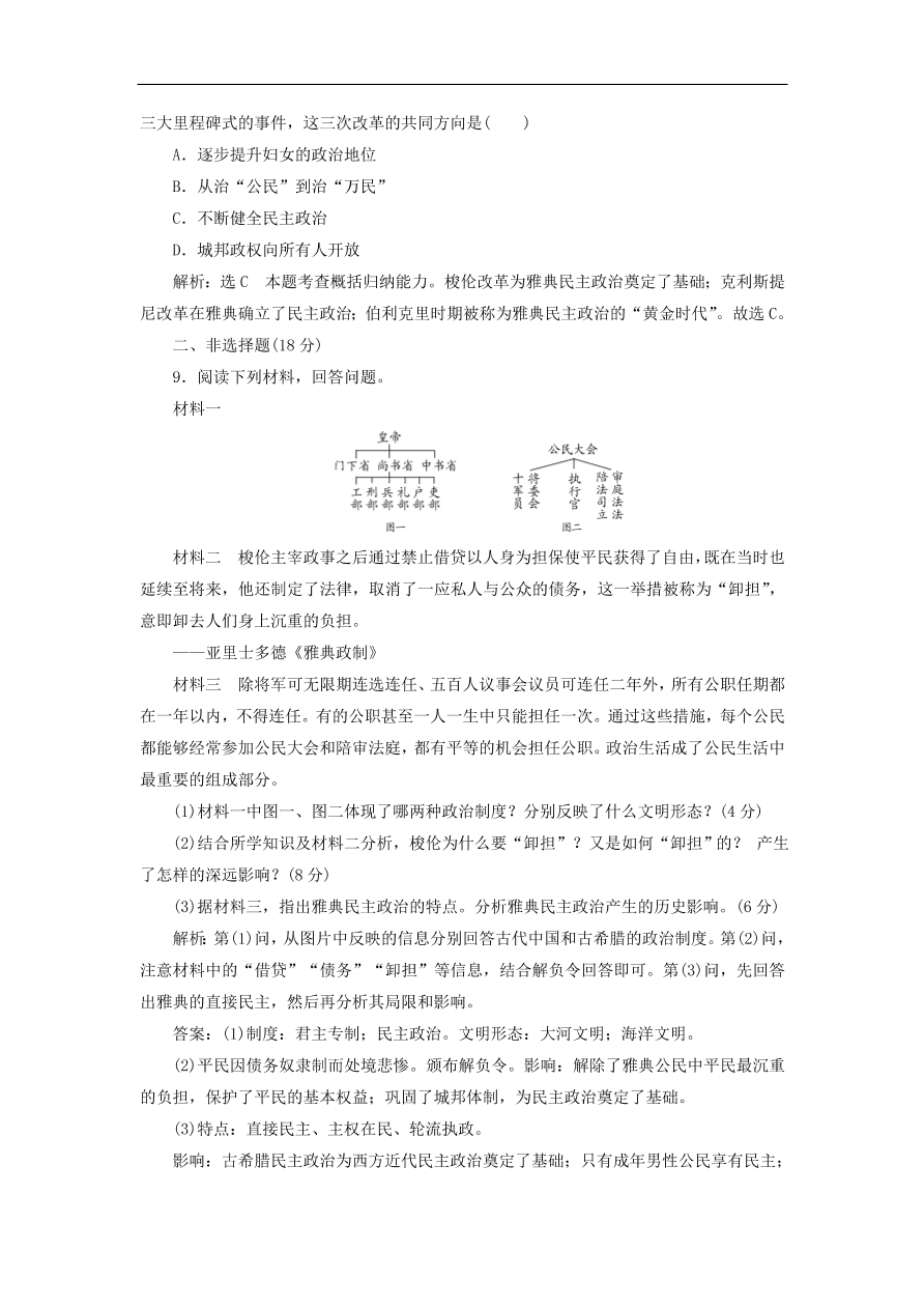 人教版高一历史上册必修一第5课《古代希腊民主政治》同步检测试题及答案