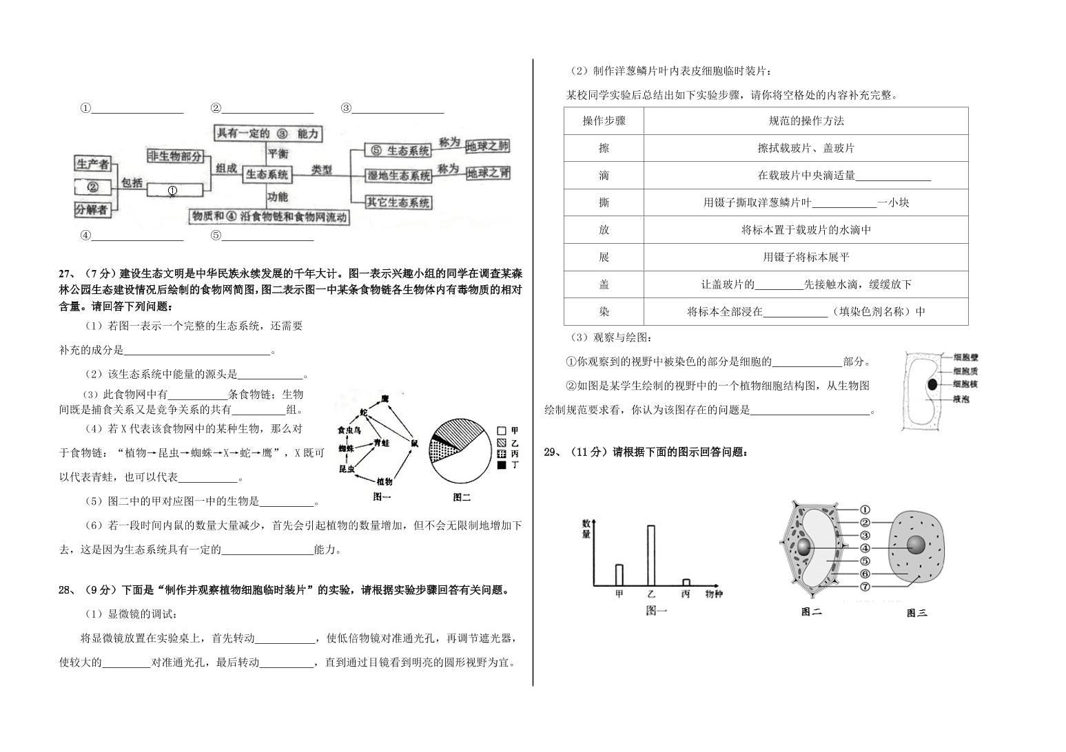 山东省蒙阴县七年级生物上学期期中试卷