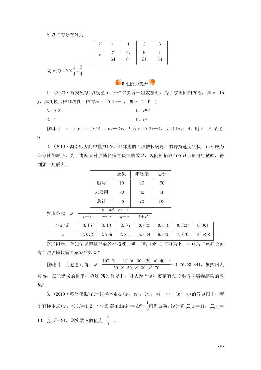 2021版高考数学一轮复习 第十章73变量间的相关关系、统计案例 练案（含解析） 