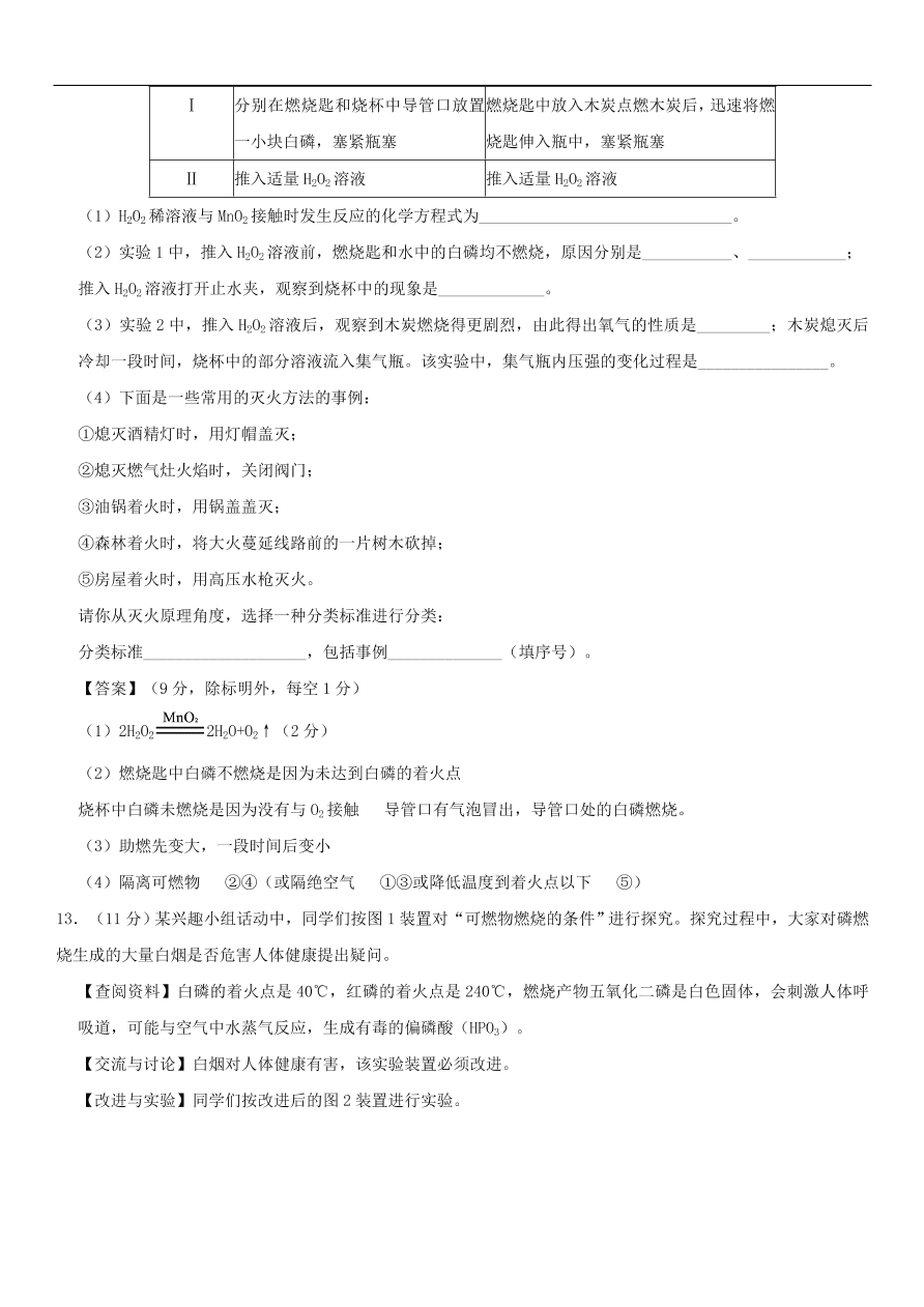 中考化学重要考点复习  燃料及其利用综合练习卷