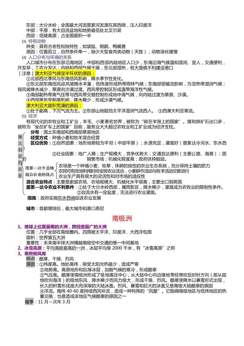 2020高三上学期地理备考重要知识点