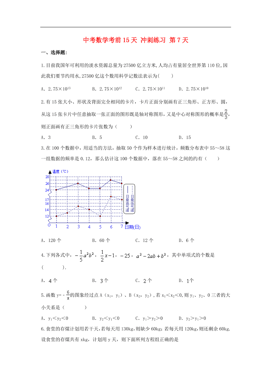 中考数学复习考前冲刺练习试卷七