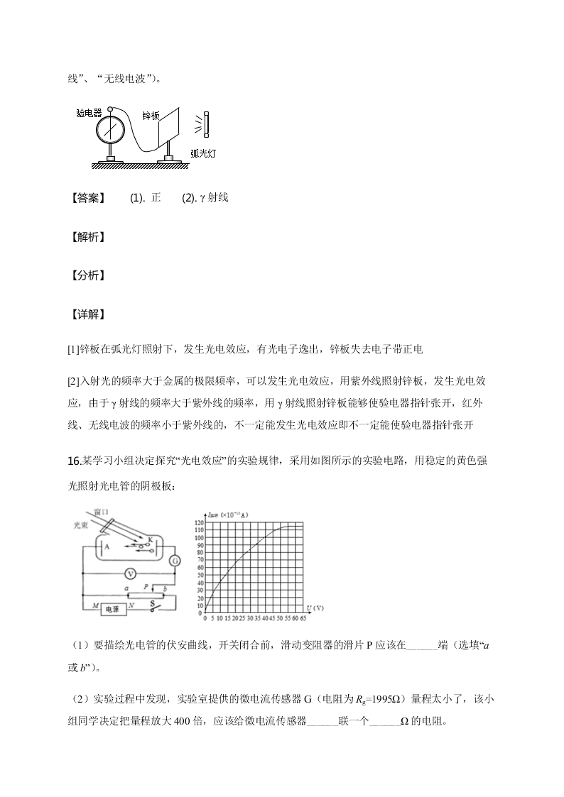 人教版高二物理暑假专练：光电效应（word版含答案）