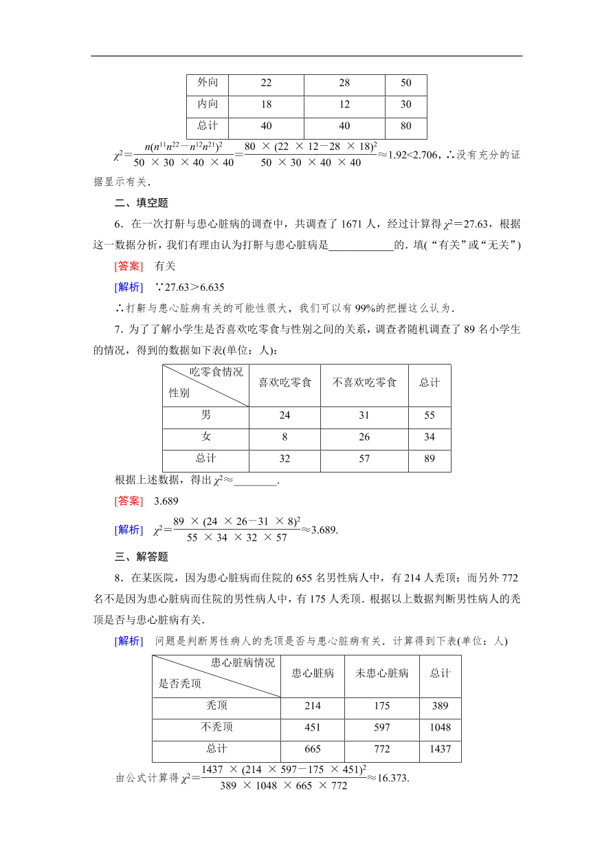 北师大版高三数学选修2-3《3.2独立性检验》同步测试卷及答案