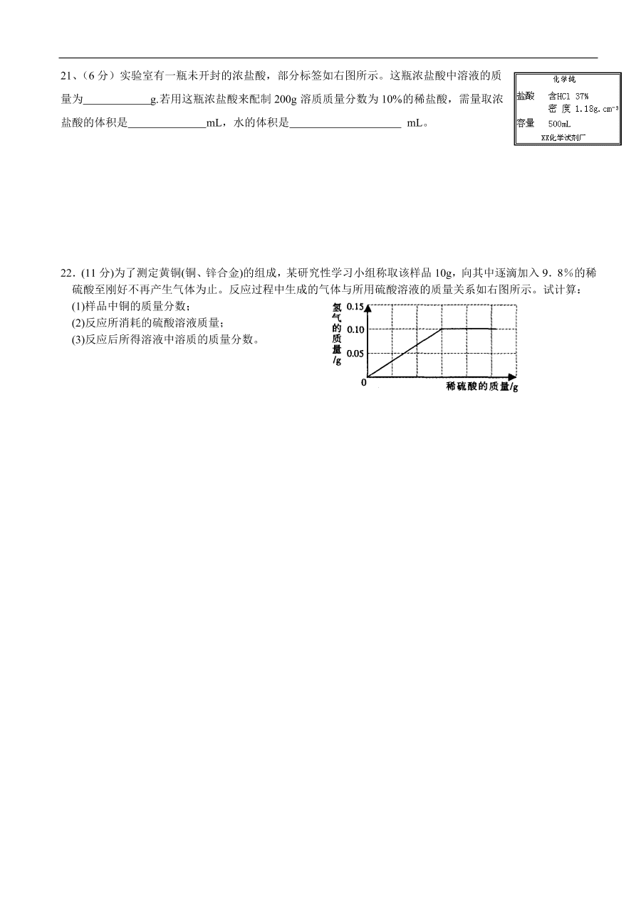 九年级化学下册第9单元  溶液 单元测试题及答案