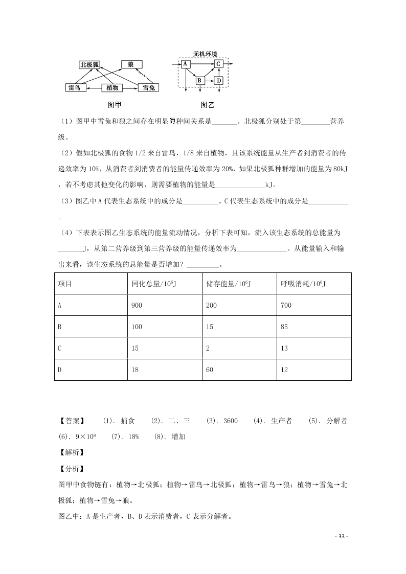 黑龙江省大庆市十中2020学年高二生物上学期期末考试试题（含解析）