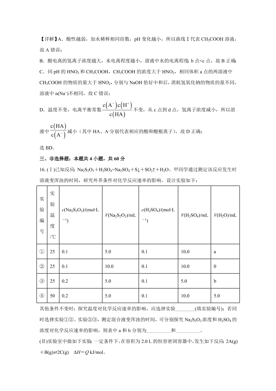 河北省邯郸市大名一中等六校2020-2021高二化学上学期期中试题（Word版附解析）