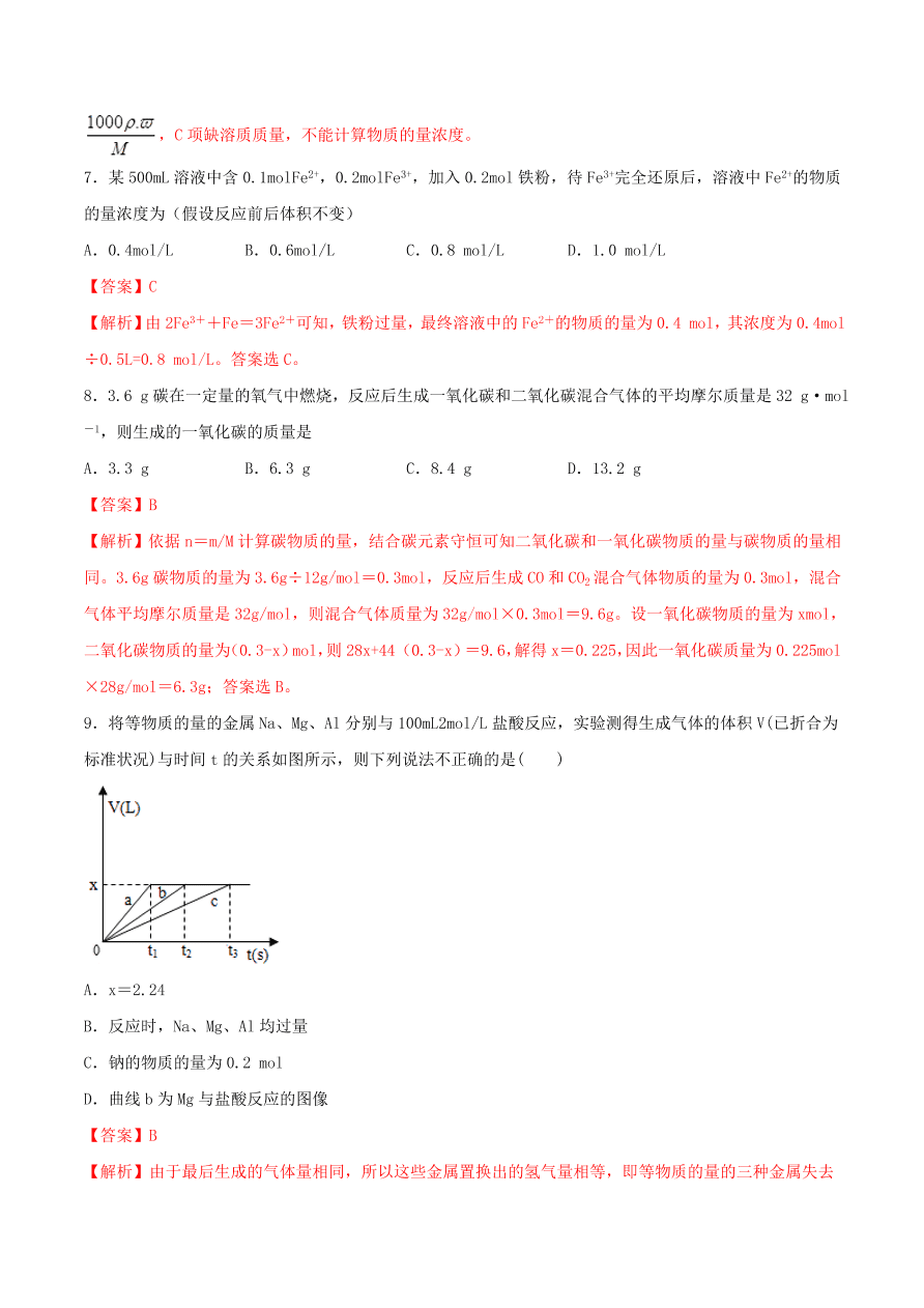 2020-2021年高考化学精选考点突破03 化学计量