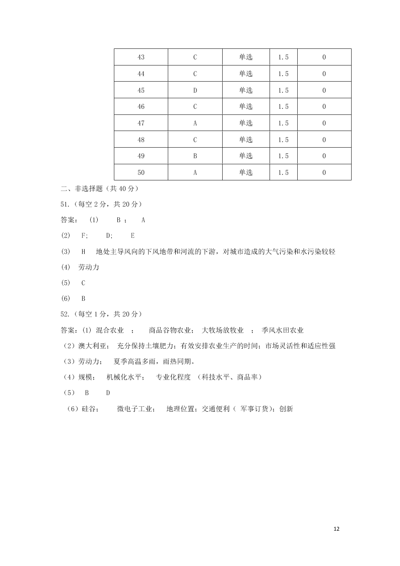 甘肃省武威第十八中学2020学年高一地理下学期期末模拟考试试题（含答案）