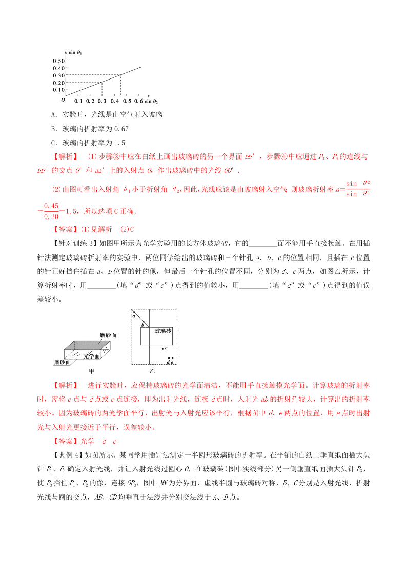 2020-2021年高考物理必考实验十五：测定玻璃的折射率