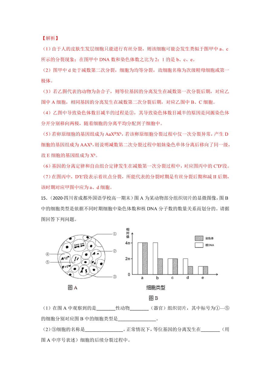 2020-2021学年高三生物一轮复习专题12 减数分裂与受精作用（练）