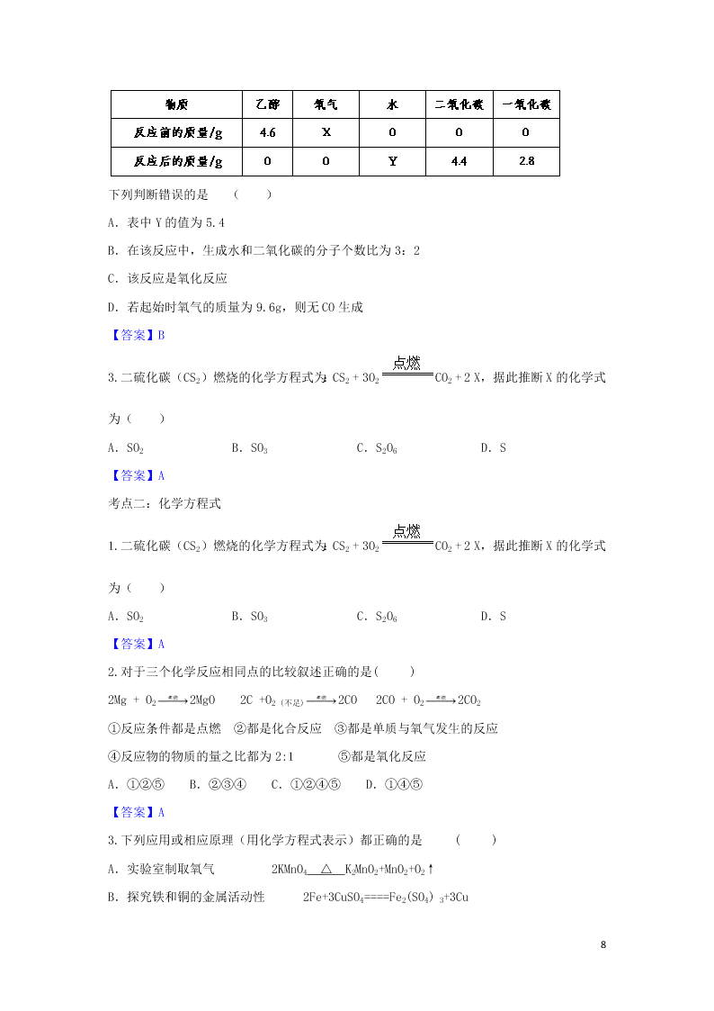 九年级化学考点复习专题训练十化学方程式试题