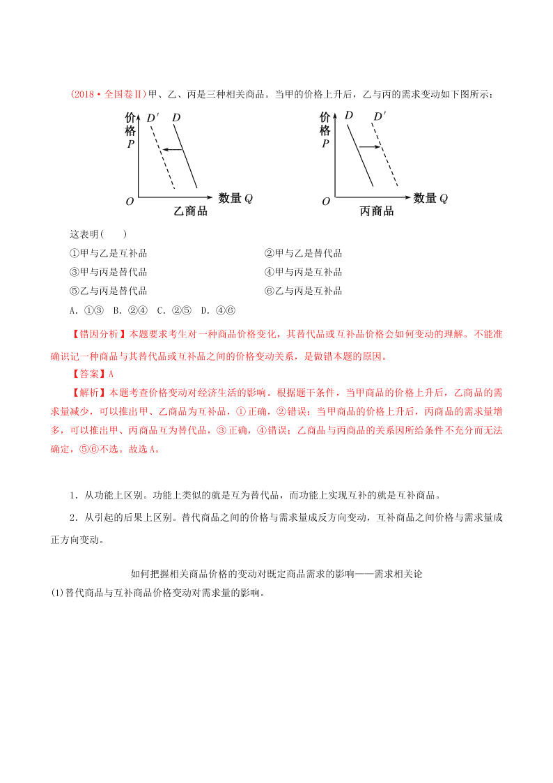 2020-2021学年高考政治纠错笔记专题01 生活与消费