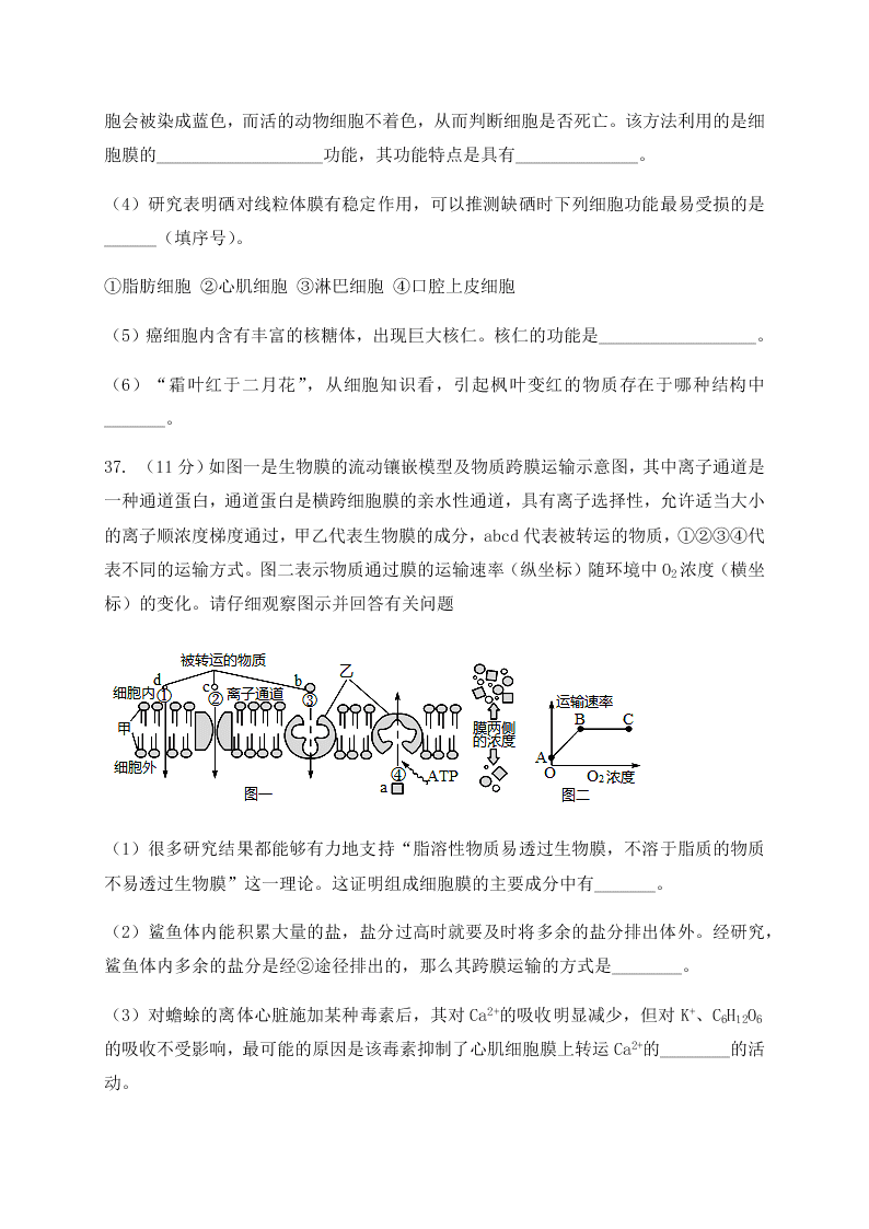 福建省三明第一中学2021届高三生物10月月考试题（Word版附答案）