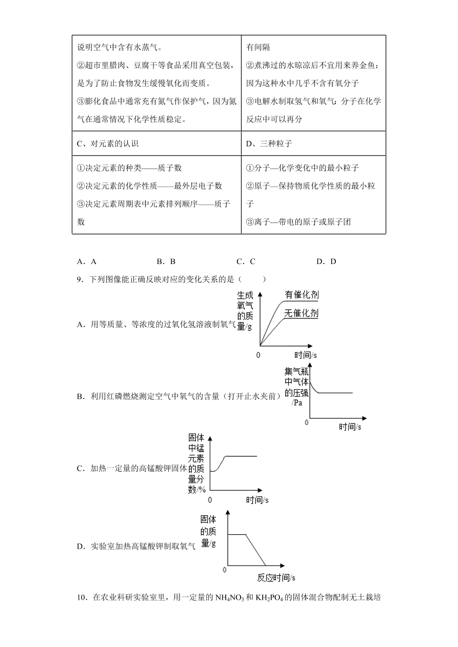 湖北省孝感市汉川市官备塘中学2020-2021学年初三化学上学期期中考试题