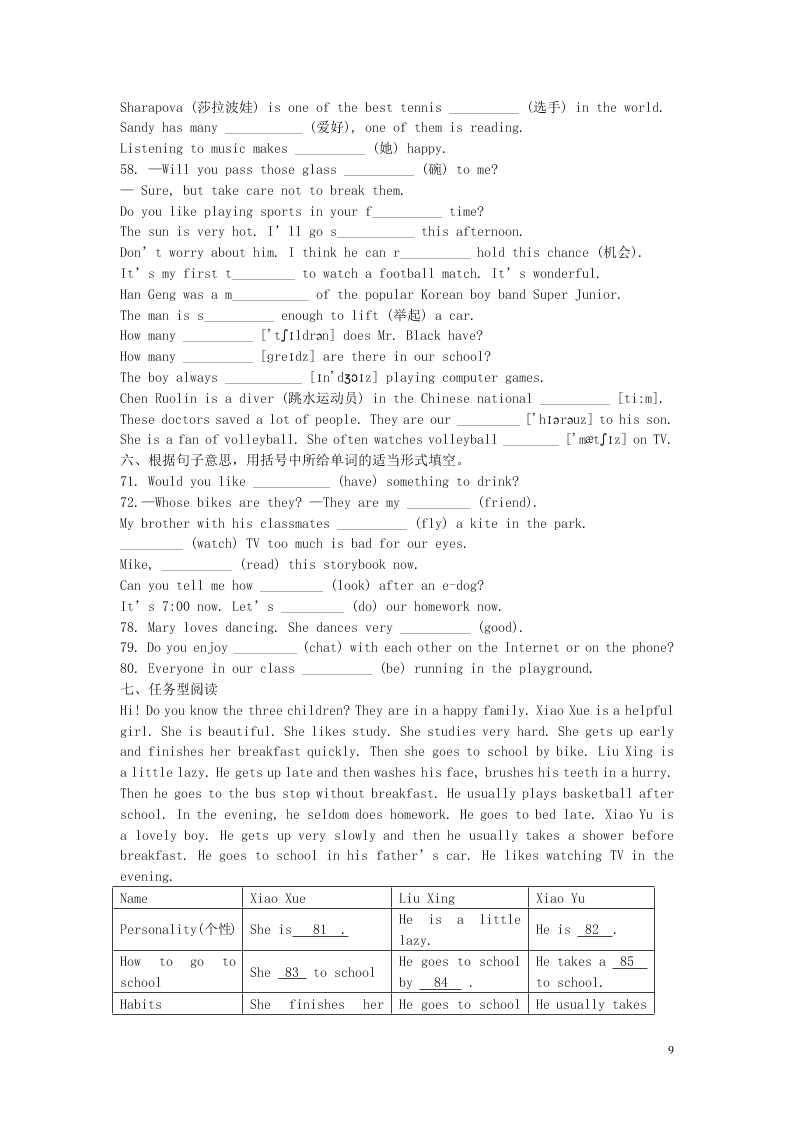 江苏省永丰初级中学七年级英语下学期暑假作业专练1(牛津版)