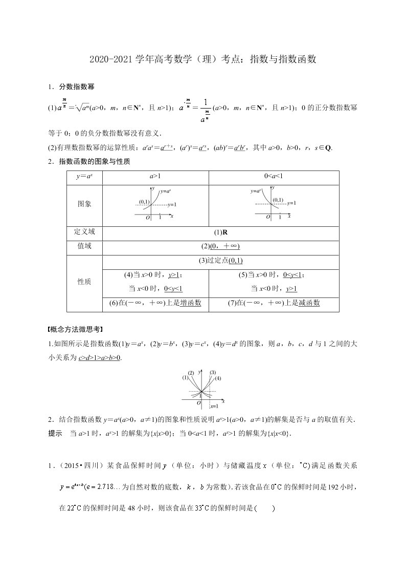 2020-2021学年高考数学（理）考点：指数与指数函数 