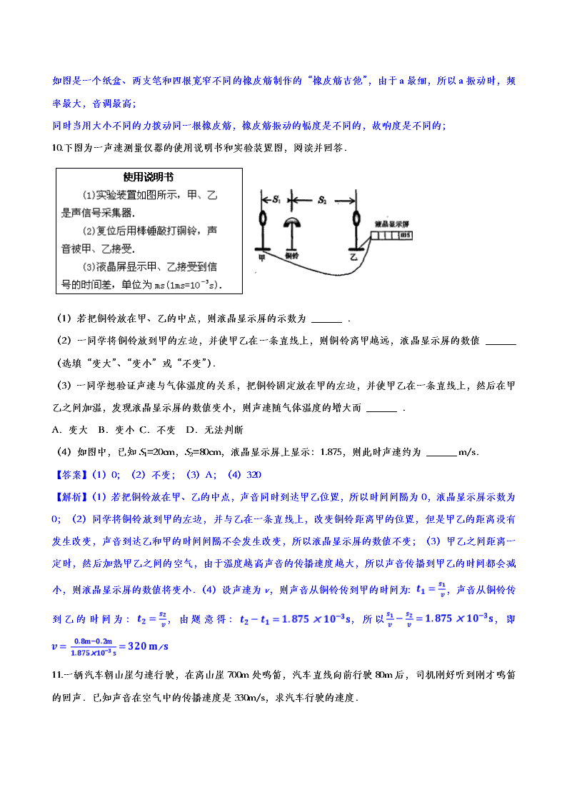 2020人教版初二物理重点知识专题训练：声现象