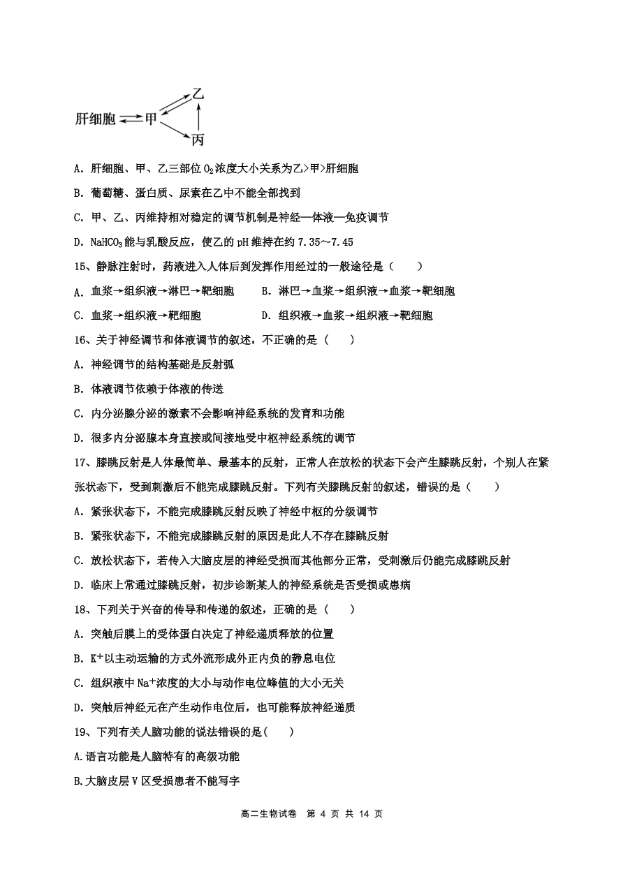 福建省福州市八县市一中2020-2021高二生物上学期期中联考试题（Word版附答案）