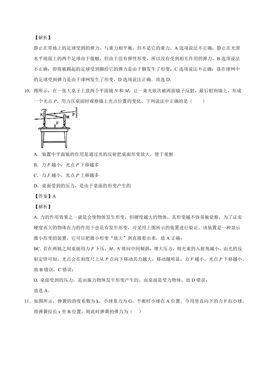 2020-2021学年高一物理课时同步练（人教版必修1）3-2 弹力