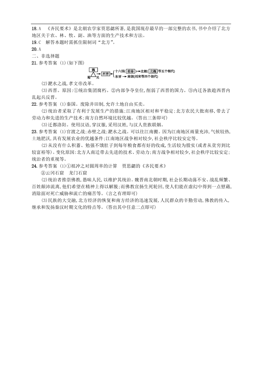 新人教版 七年级历史上册第四单元三国两晋南北朝时期政权分立与民族融合 测试题