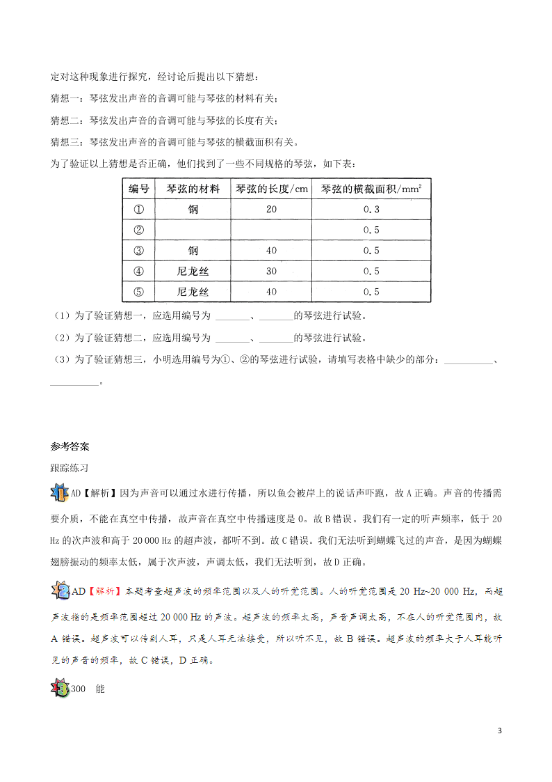 2020年新人教版八年级物理暑假作业第13天  声调（答案） 