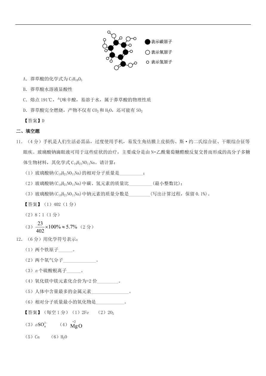 中考化学重要考点复习  化学式与化合价综合练习卷