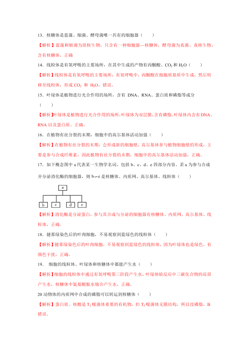 2020-2021年高考生物一轮复习知识点专题08 细胞器之间的分工与和合作