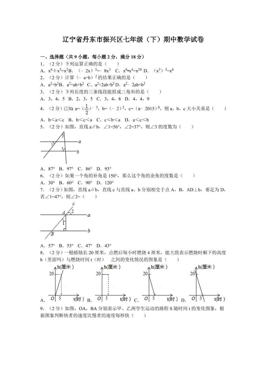 辽宁省丹东市振兴区七年级（下）期中数学试卷