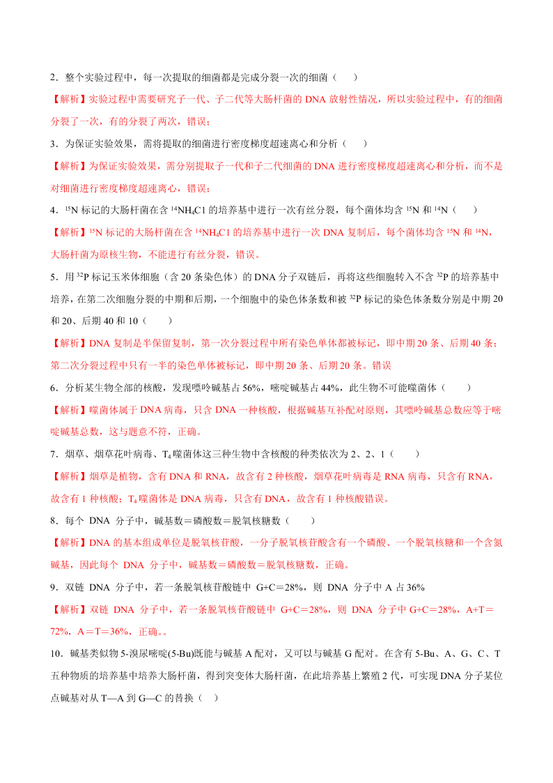 2020-2021年高考生物一轮复习知识点专题24 DNA分子的结构与复制