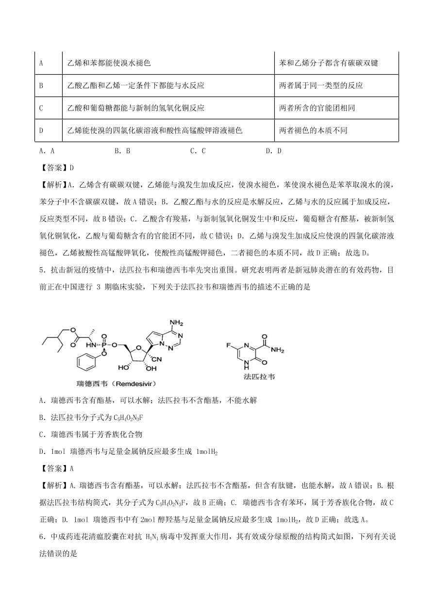 2020-2021年高考化学精选考点突破20 烃的行生物