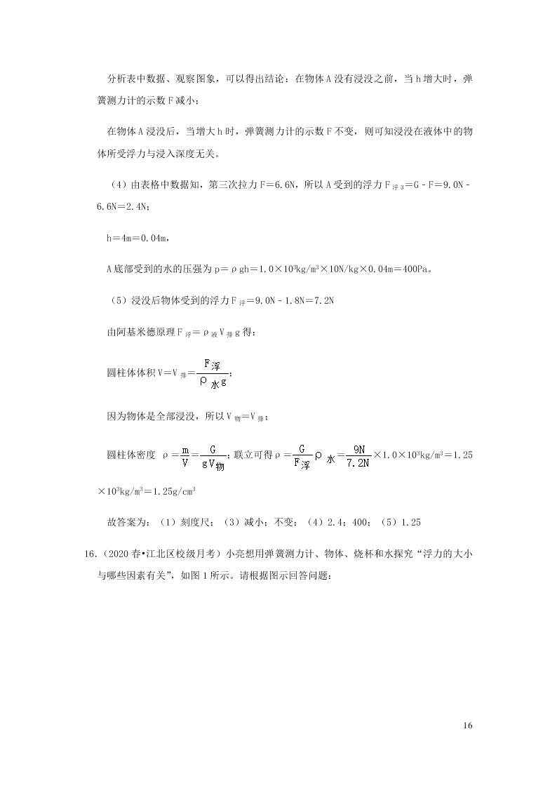 新人教版2020八年级下册物理知识点专练：10.1浮力（含解析）