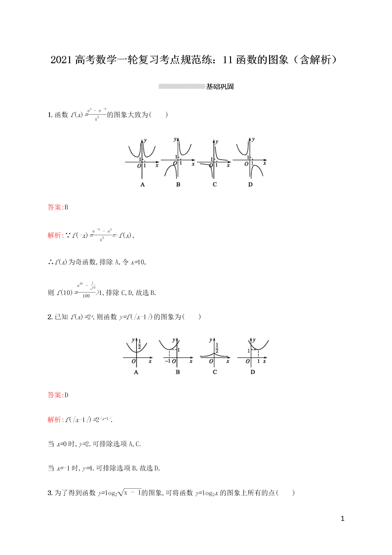 2021高考数学一轮复习考点规范练：11函数的图象（含解析）