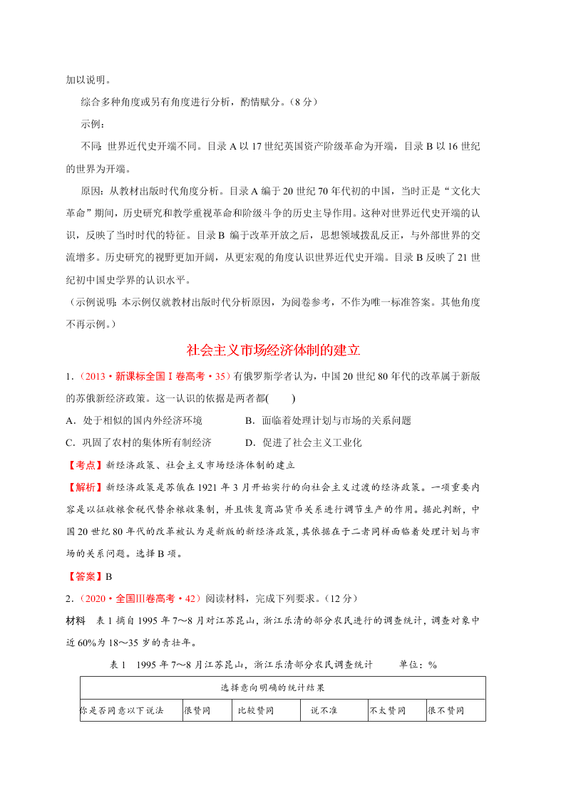 2020-2021年高考历史一轮单元复习真题训练 第九单元 中国特色社会主义建设的道路