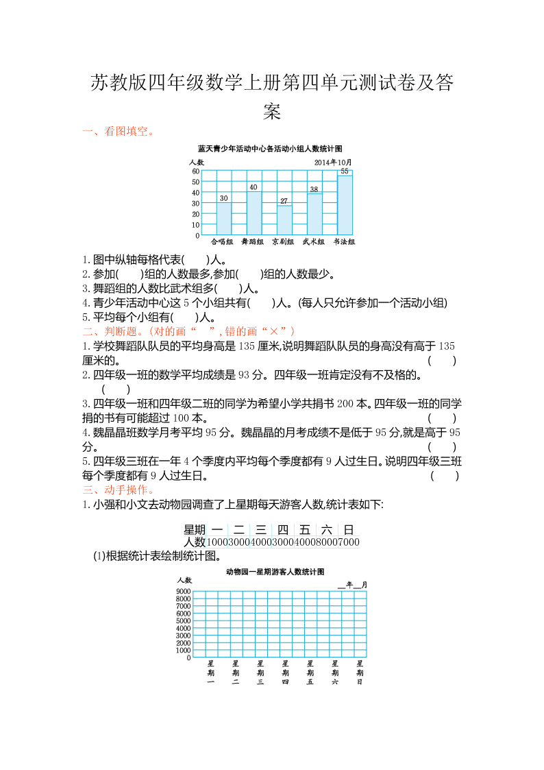 苏教版四年级数学上册第四单元测试卷及答案