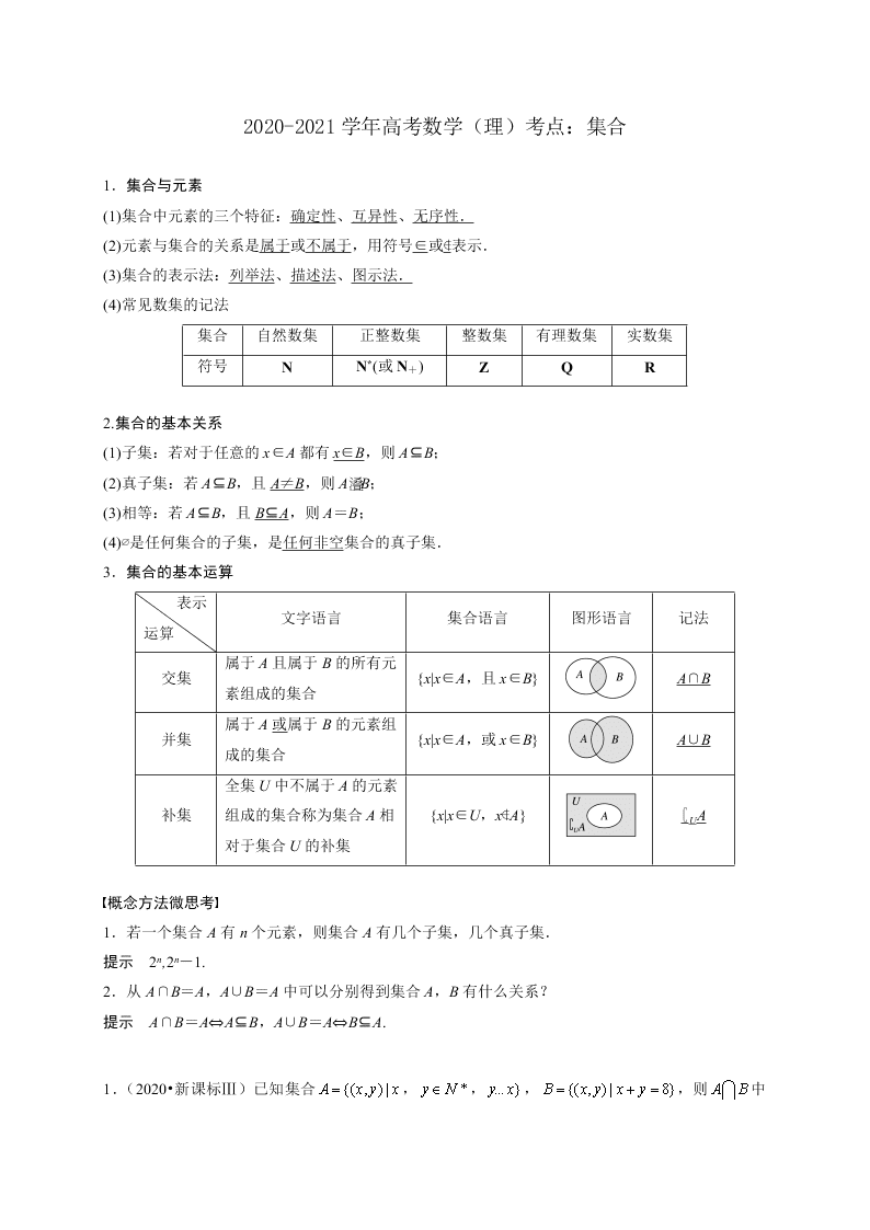 2020-2021学年高考数学（理）考点：集合