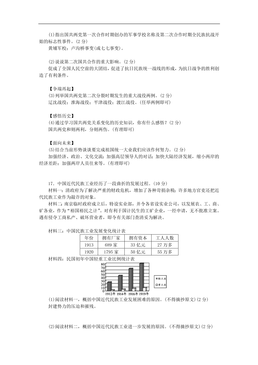 人教版八年级历史上册第七八单元检测题及答案1