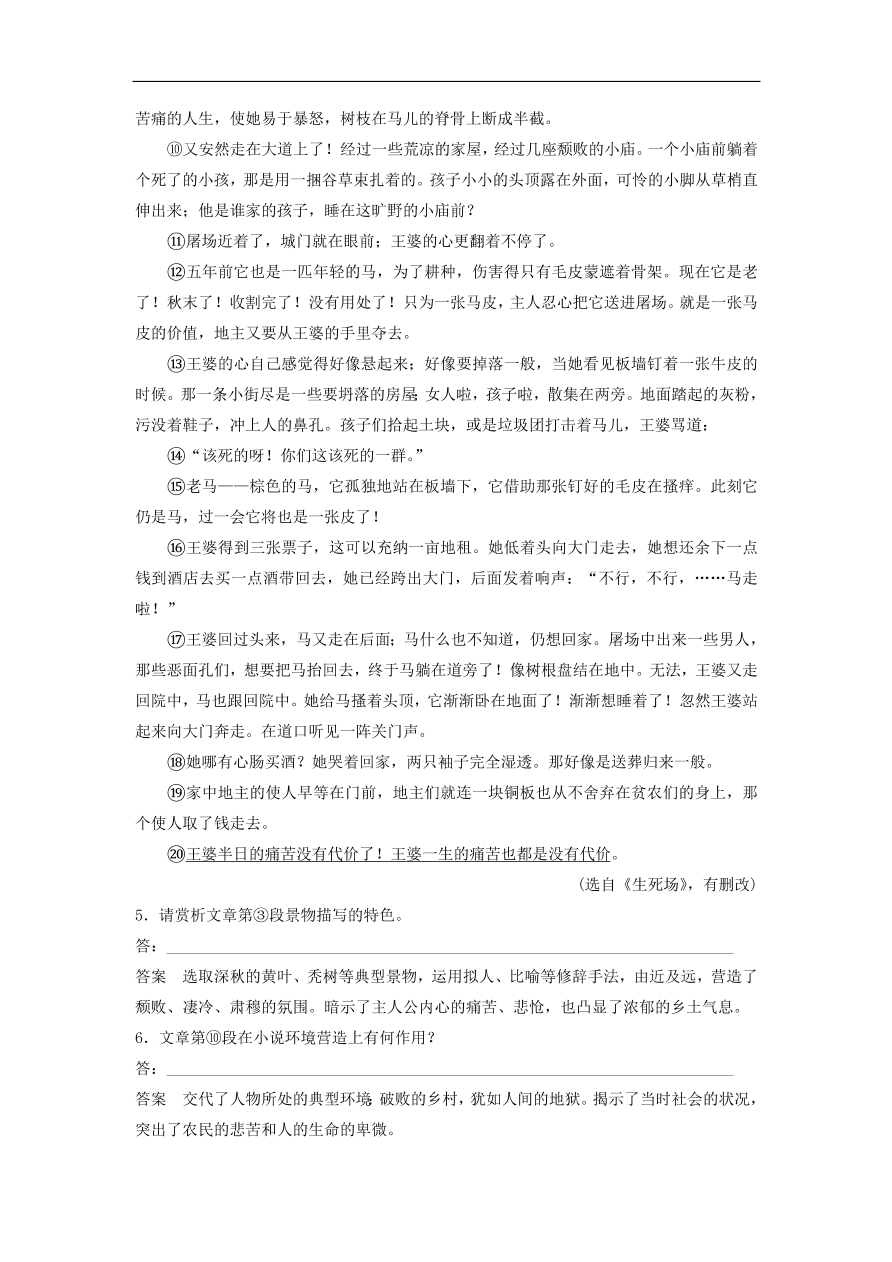 高考语文二轮复习 立体训练第二章　文学类文本阅读 精准训练十（含答案） 