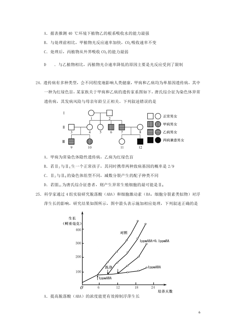 浙江省2021届高三生物9月百校联考试题（含答案）