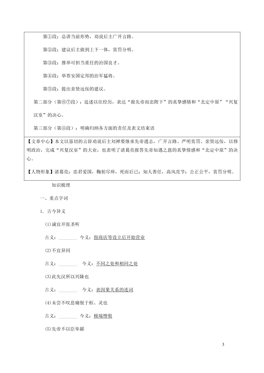 中考语文专题复习精炼课内文言文阅读第11篇出师表（含答案）