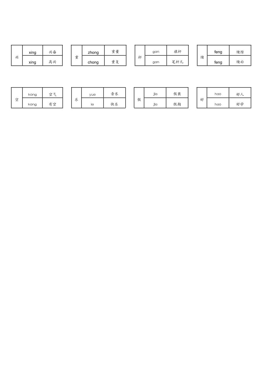 人教版小学二年级语文下册期末复习：多音字练习