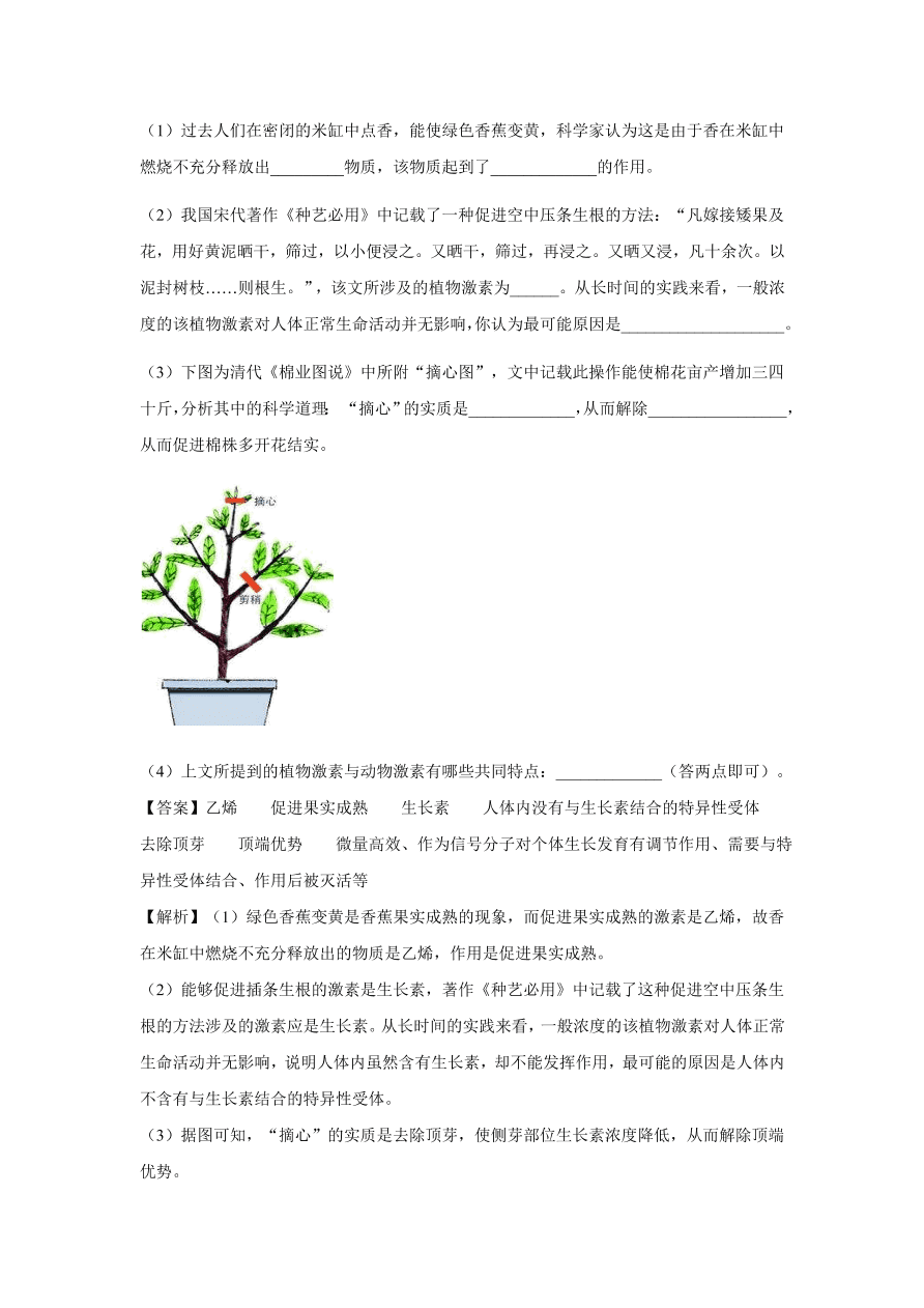 2020-2021学年高考生物精选考点突破专题13 植物的激素调节