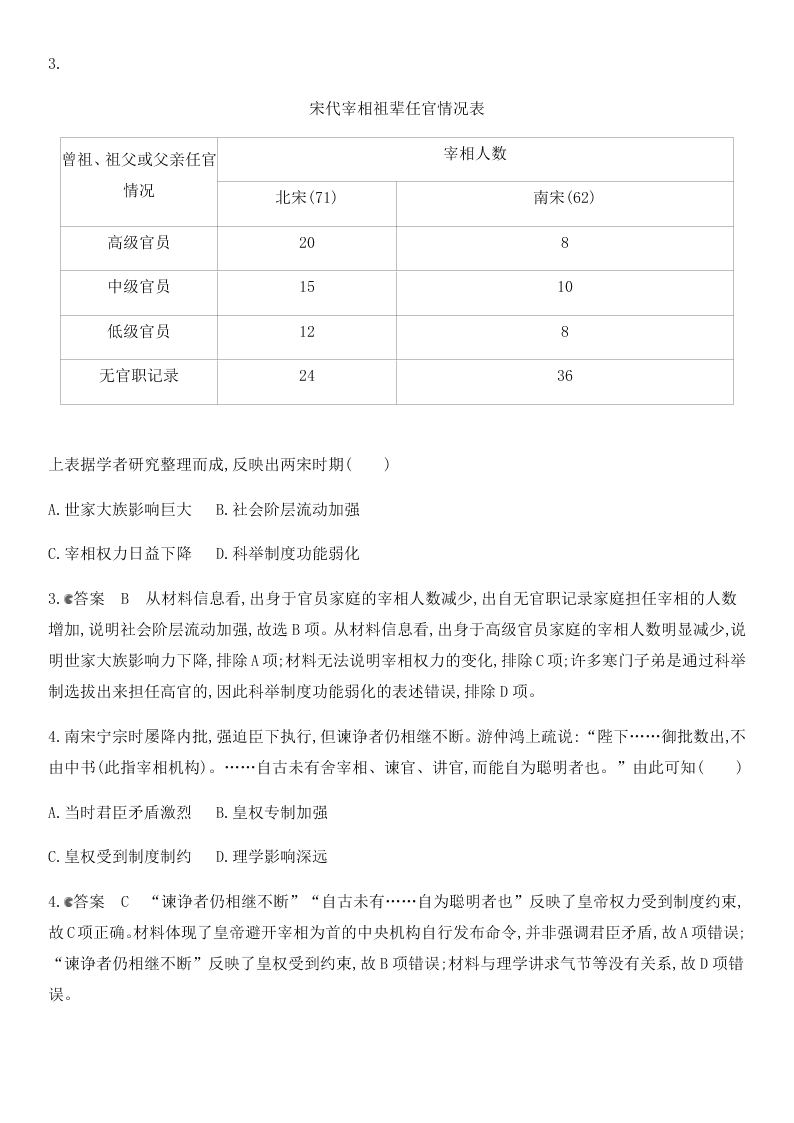 2021届高考历史一轮热点强化训练：宋元时期政治制度的巩固与发展（含答案）