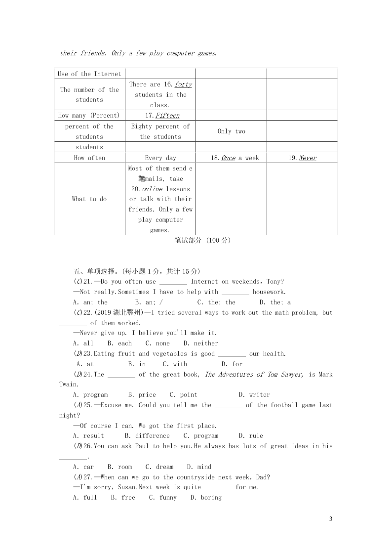 八年级英语上册Unit 2 How often do you exercise综合能力测试（附答案人教新目标版）