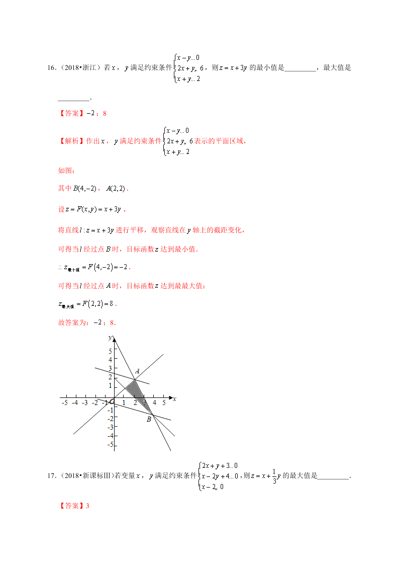 2020-2021学年高考数学（理）考点：二元一次不等式(组)与简单的线性规划问题